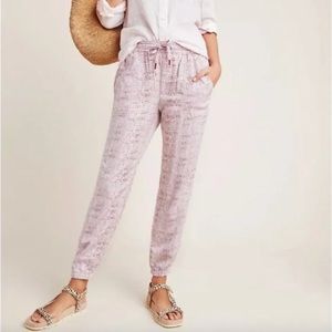 Anthropologie Orana Drawstring Ankle Pants Pink Snakeskin Size Medium